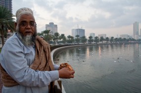 This man had brought a bagful of bread to feed the birds